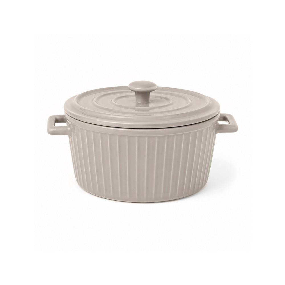 Vida Ceramic Fluted Serving Pot with Lid - Beige