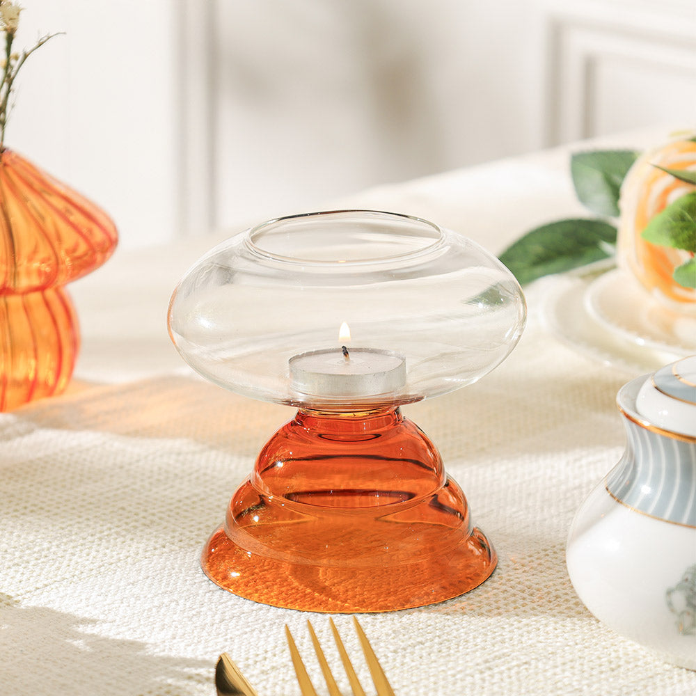 Enoki Glass Tealight Holder - Dark Amber