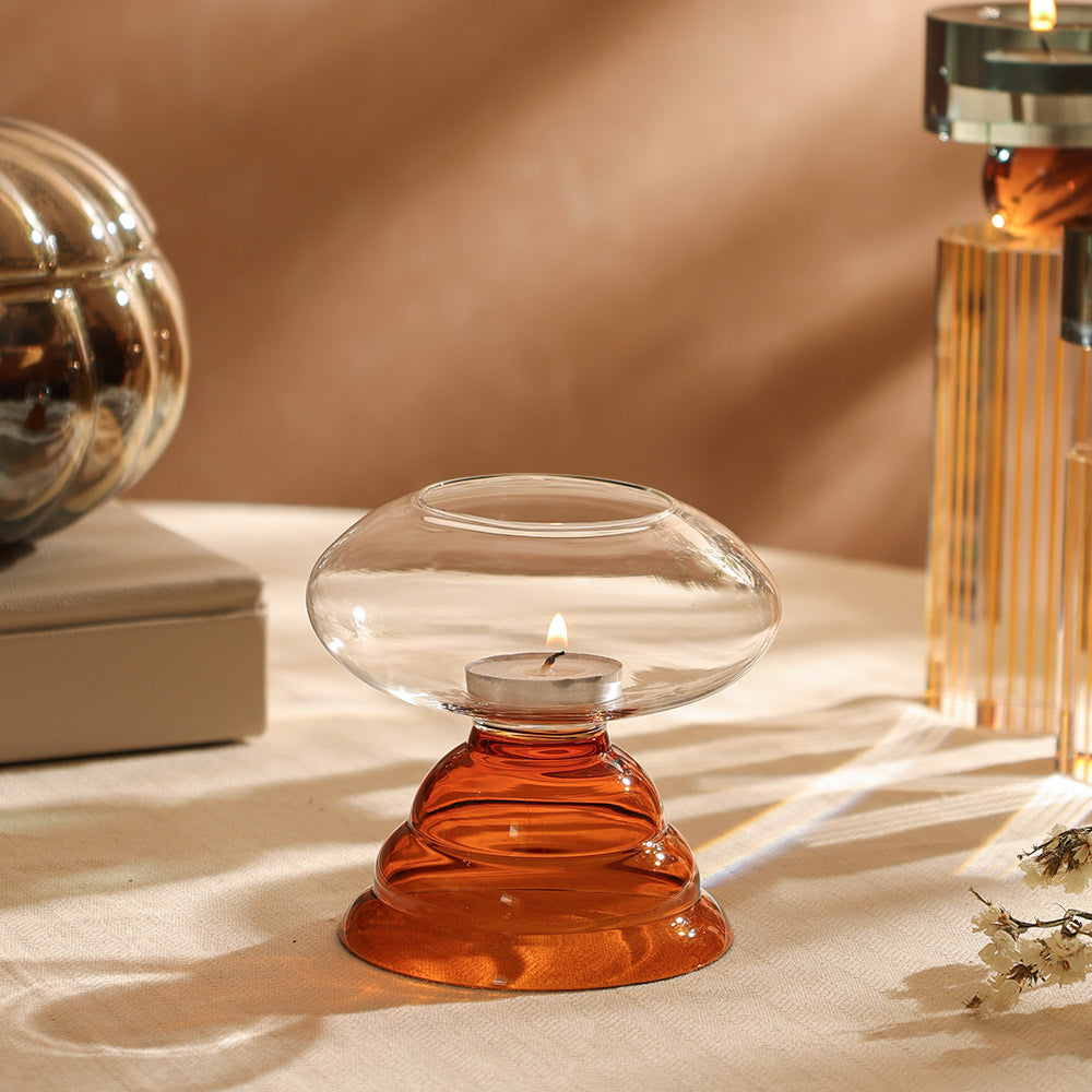 Enoki Glass Tealight Holder - Dark Amber