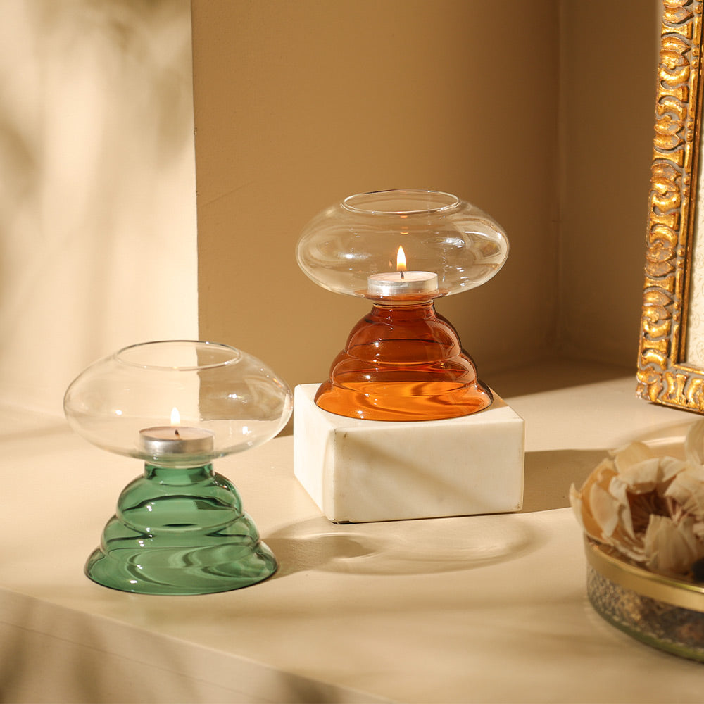 Enoki Glass Tealight Holder - Teal