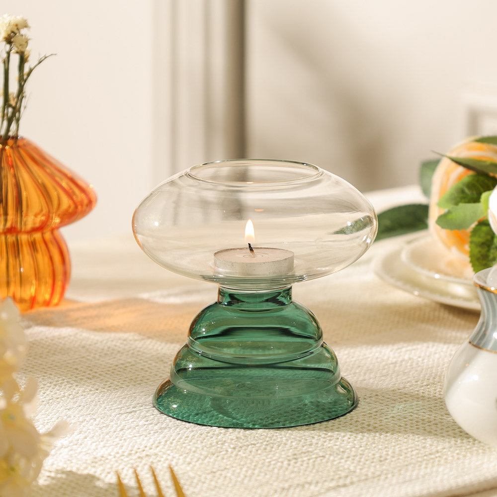 Enoki Glass Tealight Holder - Teal