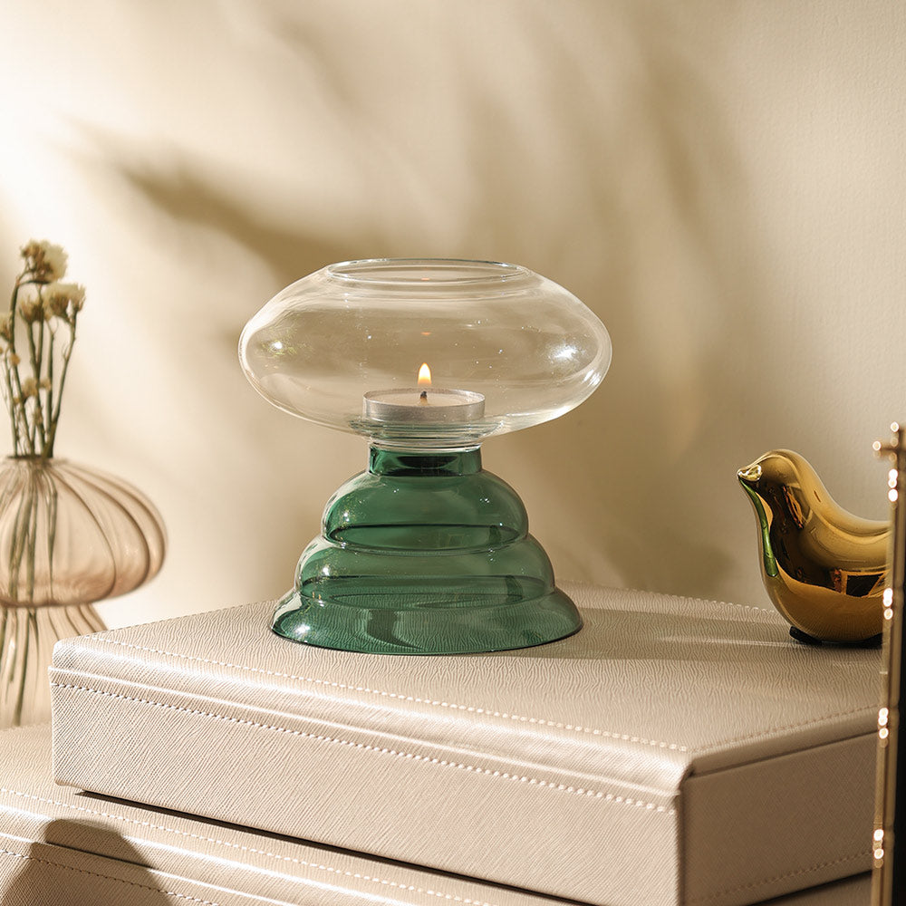 Enoki Glass Tealight Holder - Teal