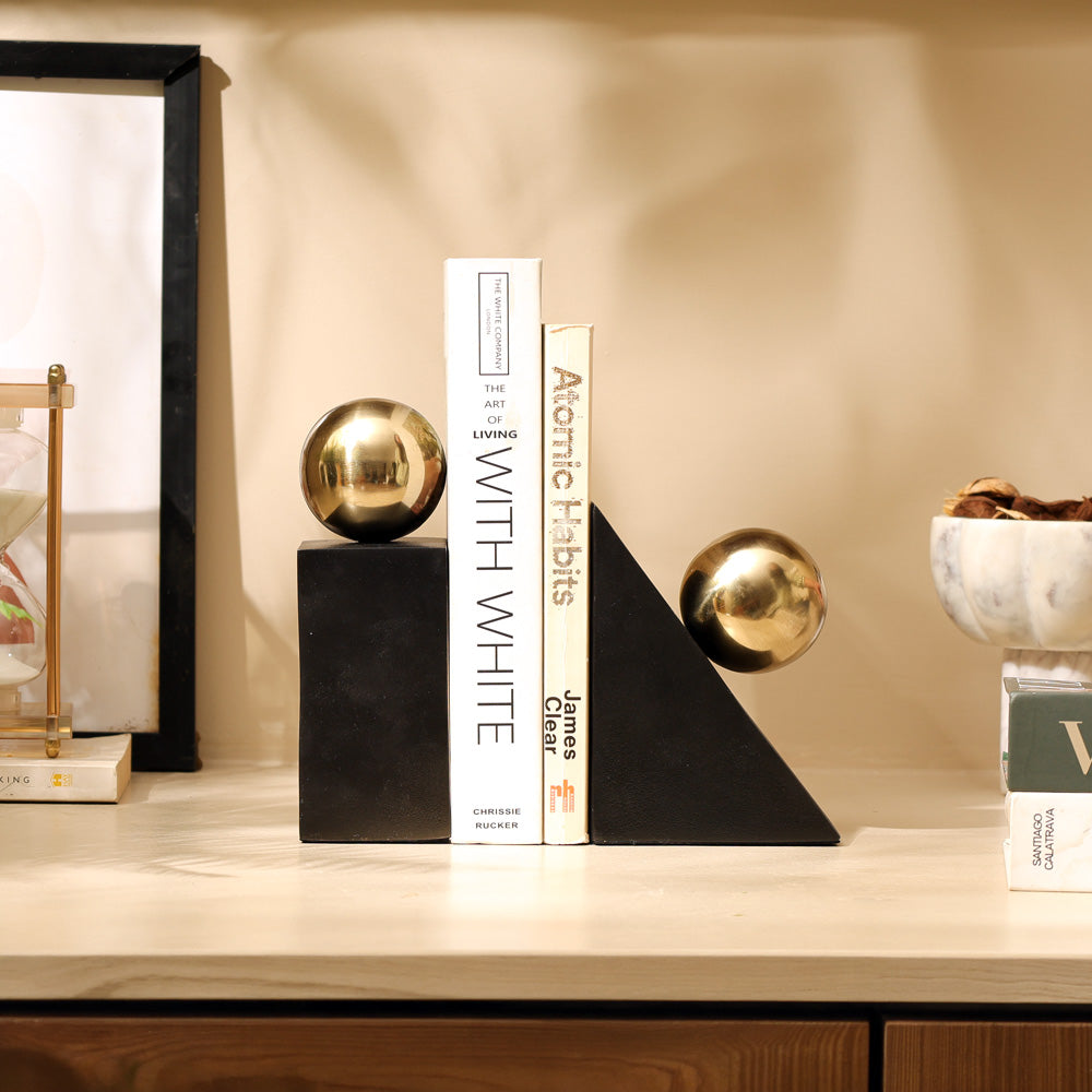 Entia Metal Bookends, Set of 2 - Black Gold