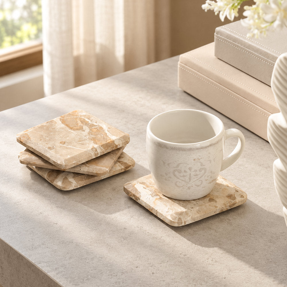 Enzo Marble Coasters, Set of 4 - Sandstone