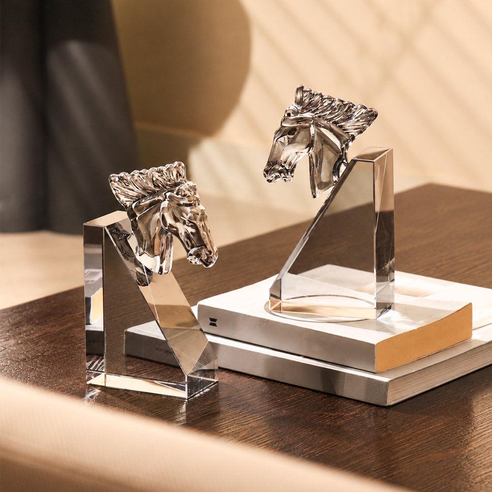 Equine Crystal Bookends, Set of 2 - Smoke