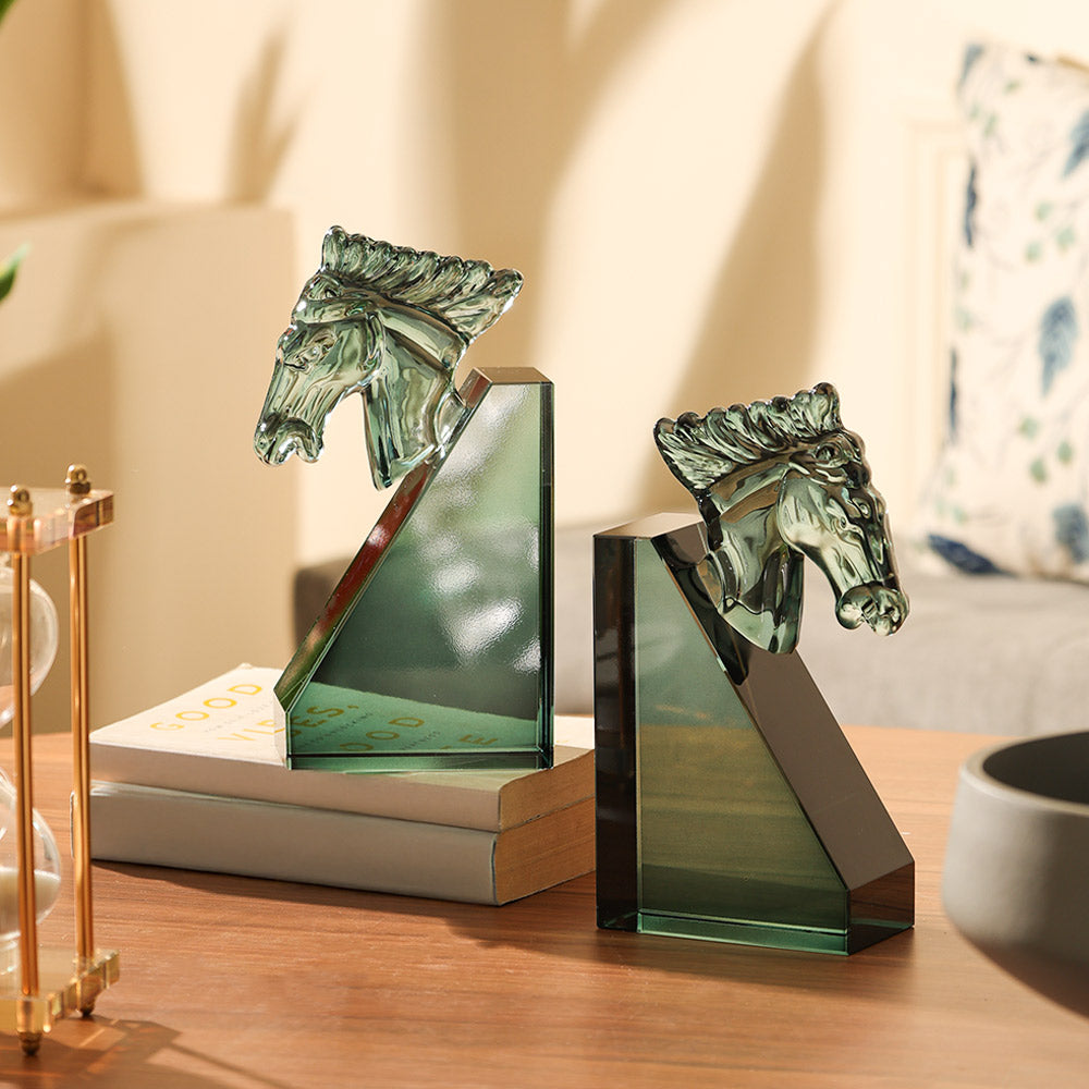 Equine Crystal Bookends, Set of 2 - Turquoise
