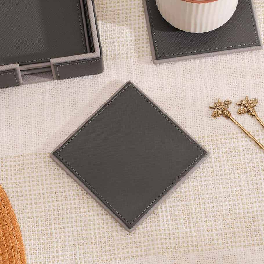 Espra Square Coasters with Holder, Set of 4 - Dark Grey