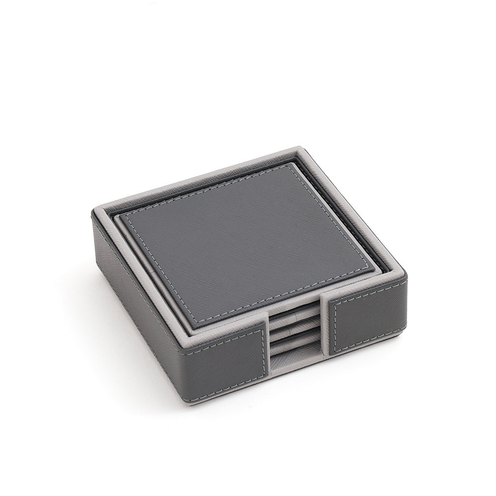 Espra Square Coasters with Holder, Set of 4 - Dark Grey
