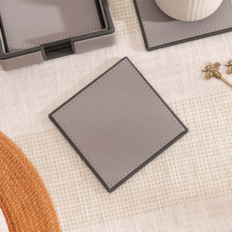 Espra Square Coasters with Holder, Set of 4 - Light Grey