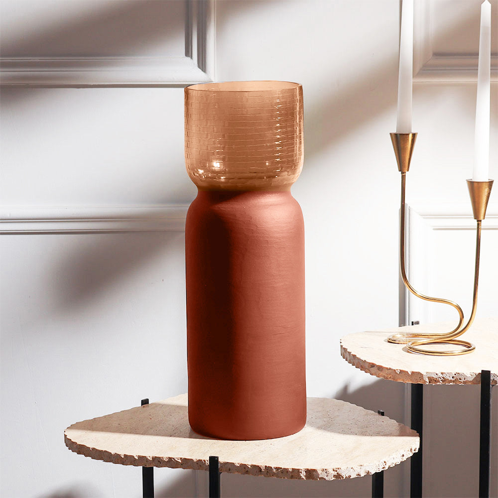 Estonia Dual-Toned Glass Vase XL - Terracotta