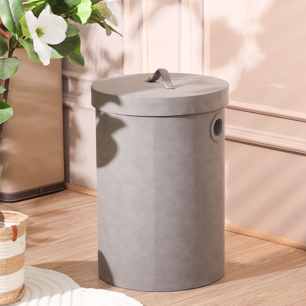 Ethel Round Laundry Bin with Lid - Grey
