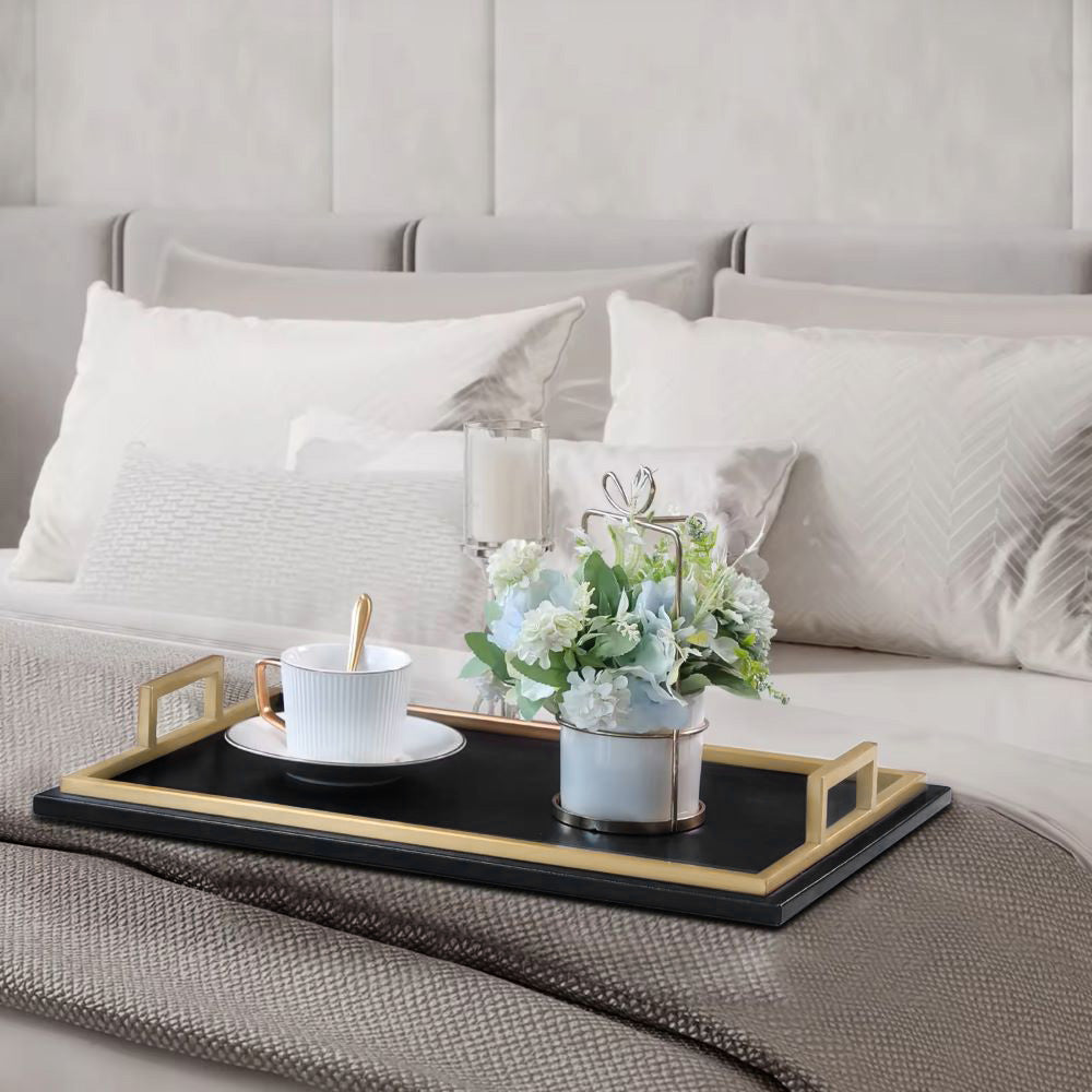 Everly Serving Tray - Black & Gold