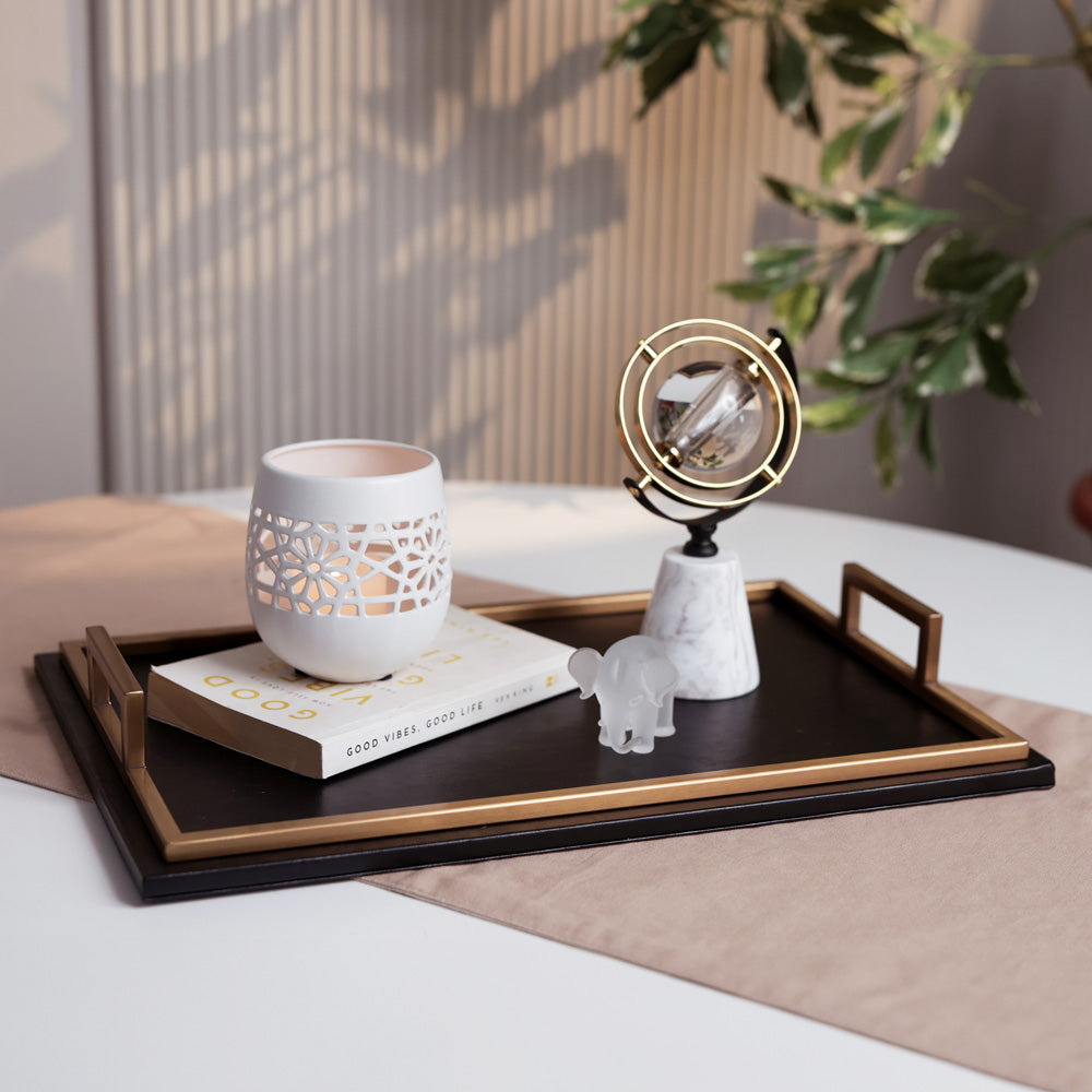 Everly Serving Tray - Black & Dull Gold