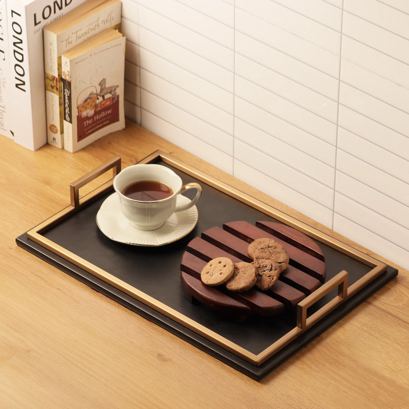 Everly Serving Tray - Black & Dull Gold