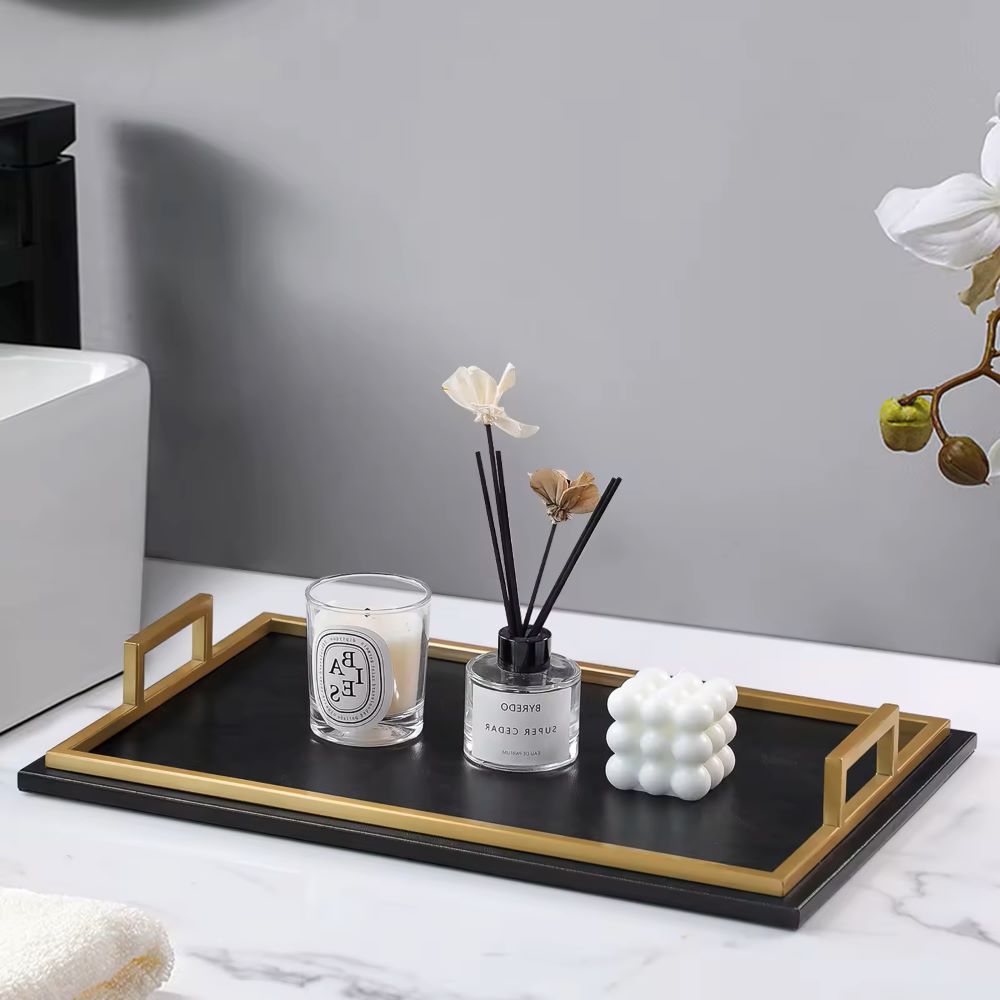 Everly Serving Tray - Black & Dull Gold