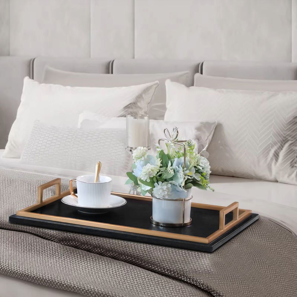 Everly Serving Tray - Black & Dull Gold