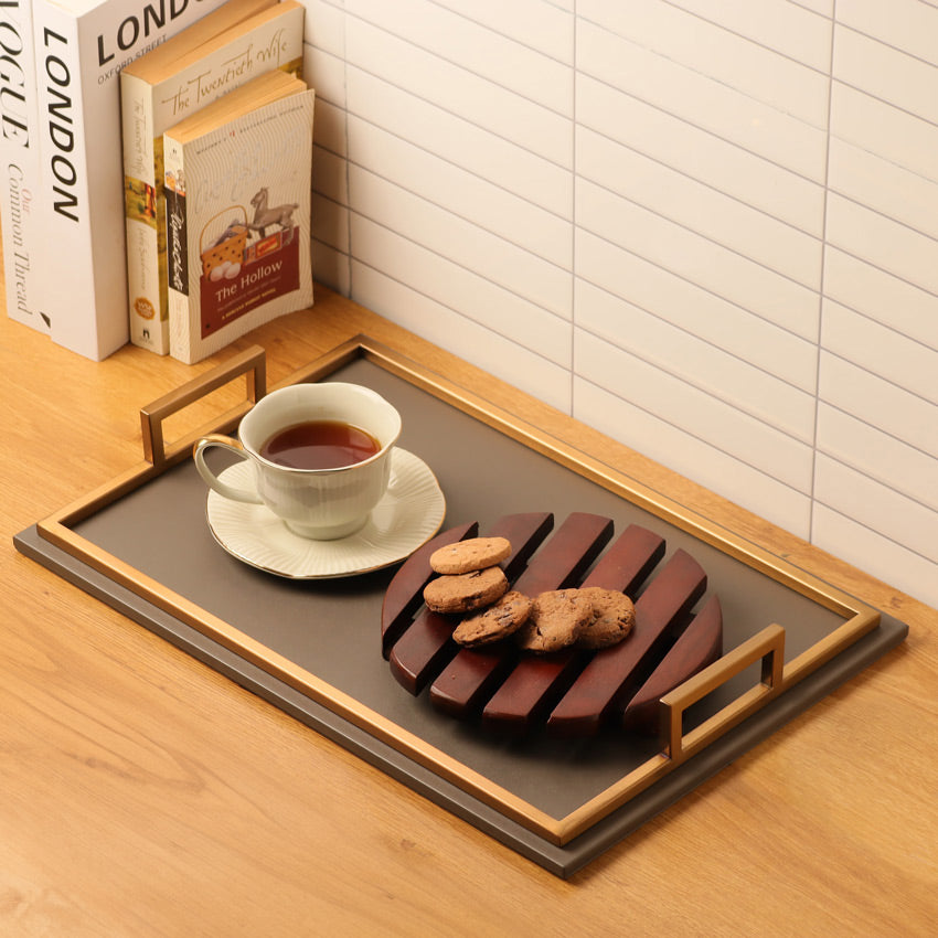 Everly Serving Tray - Grey & Dull Gold