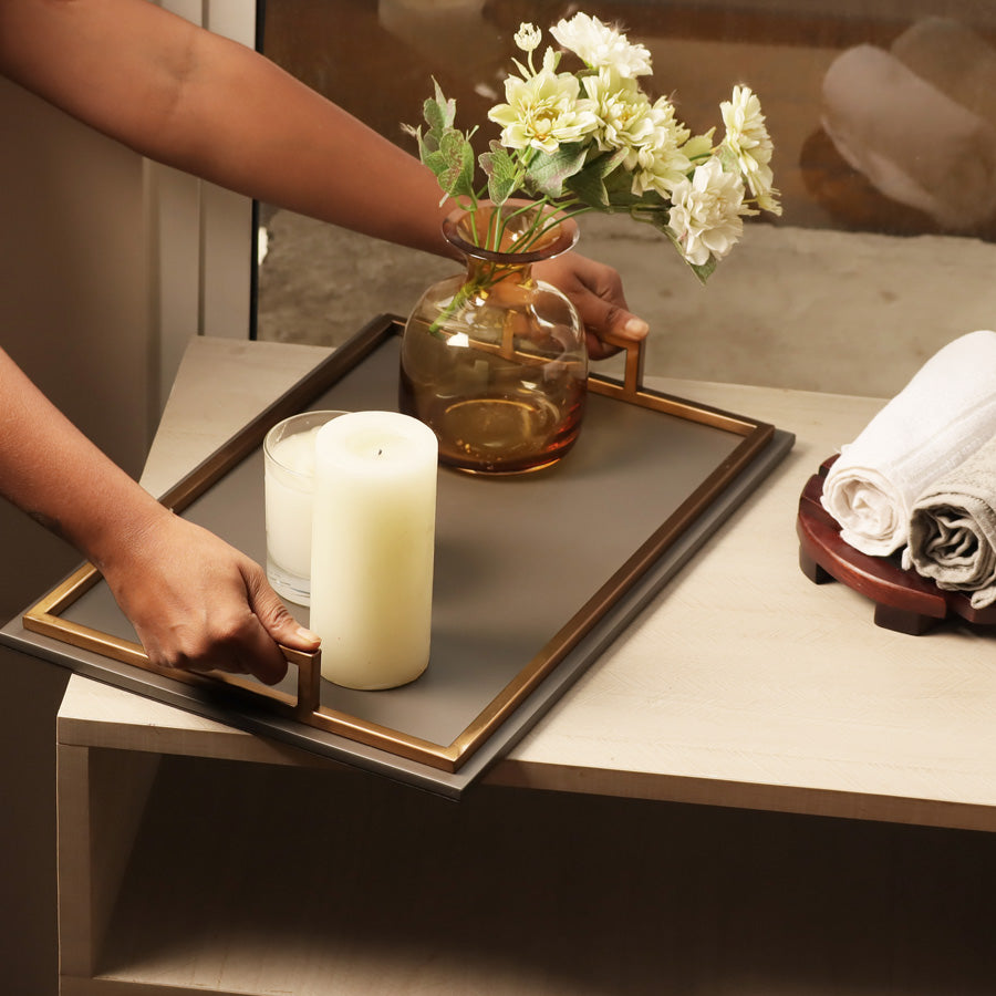 Everly Serving Tray - Grey & Dull Gold