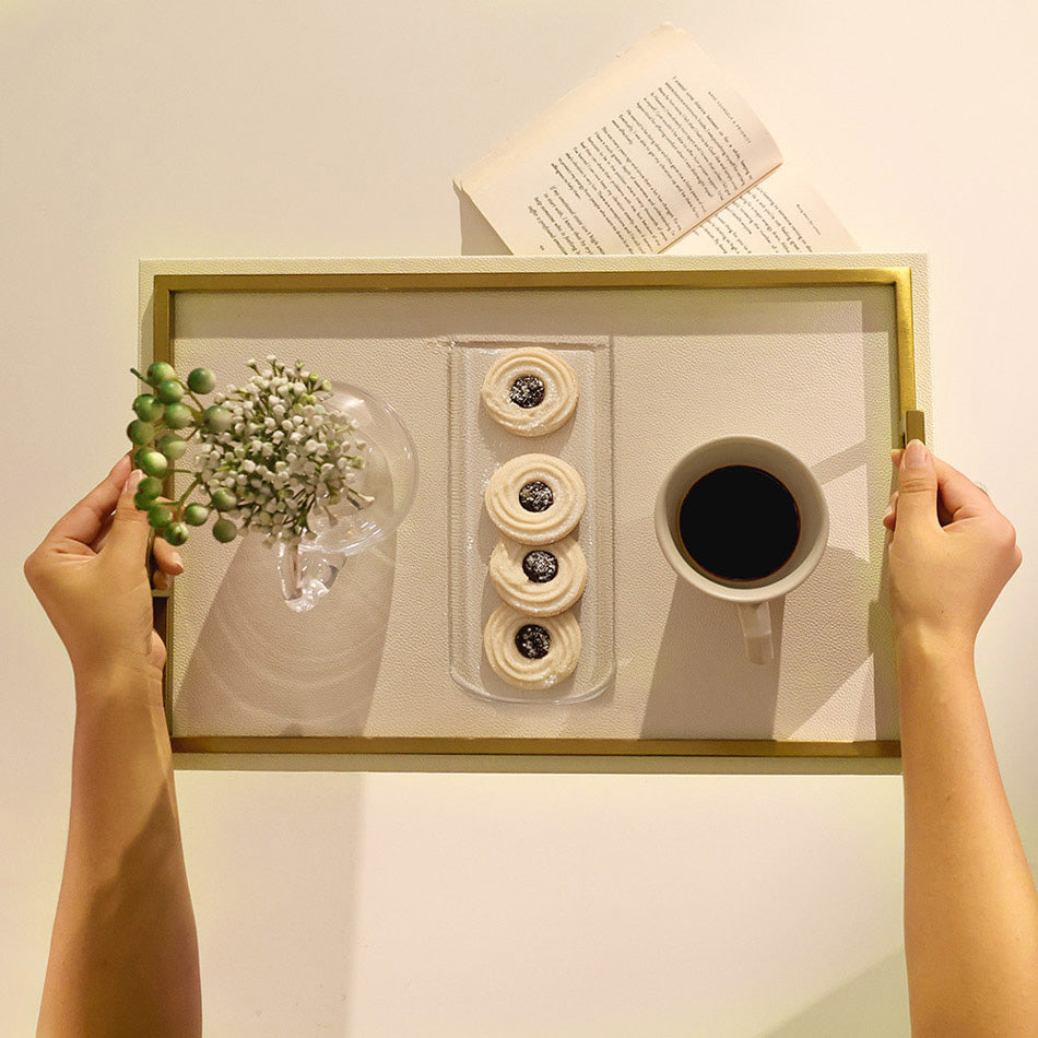 Everly Serving Tray - Ivory & Gold