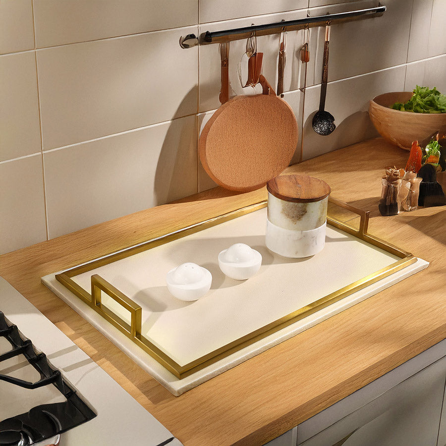 Everly Serving Tray - Ivory & Gold