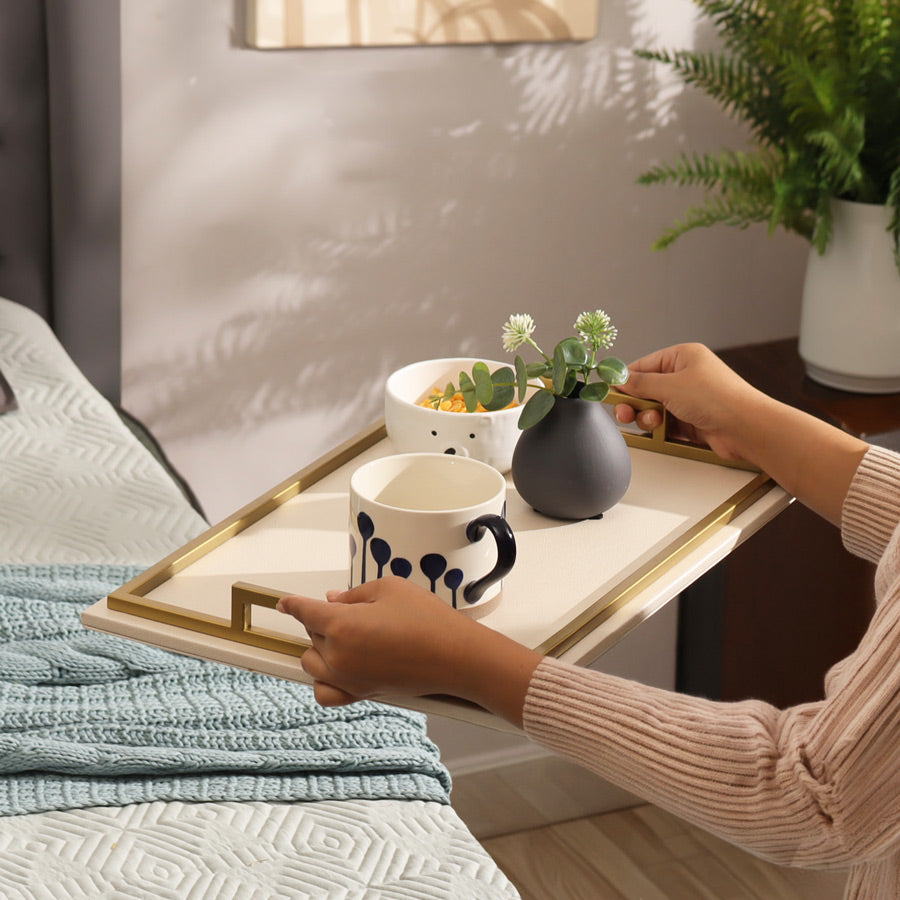 Everly Serving Tray - Ivory & Gold
