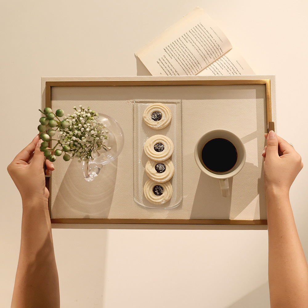 Everly Serving Tray - Ivory & Dull Gold