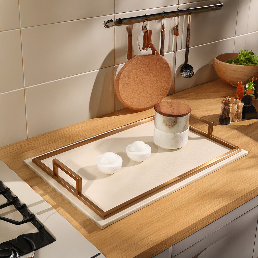Everly Serving Tray - Ivory & Dull Gold