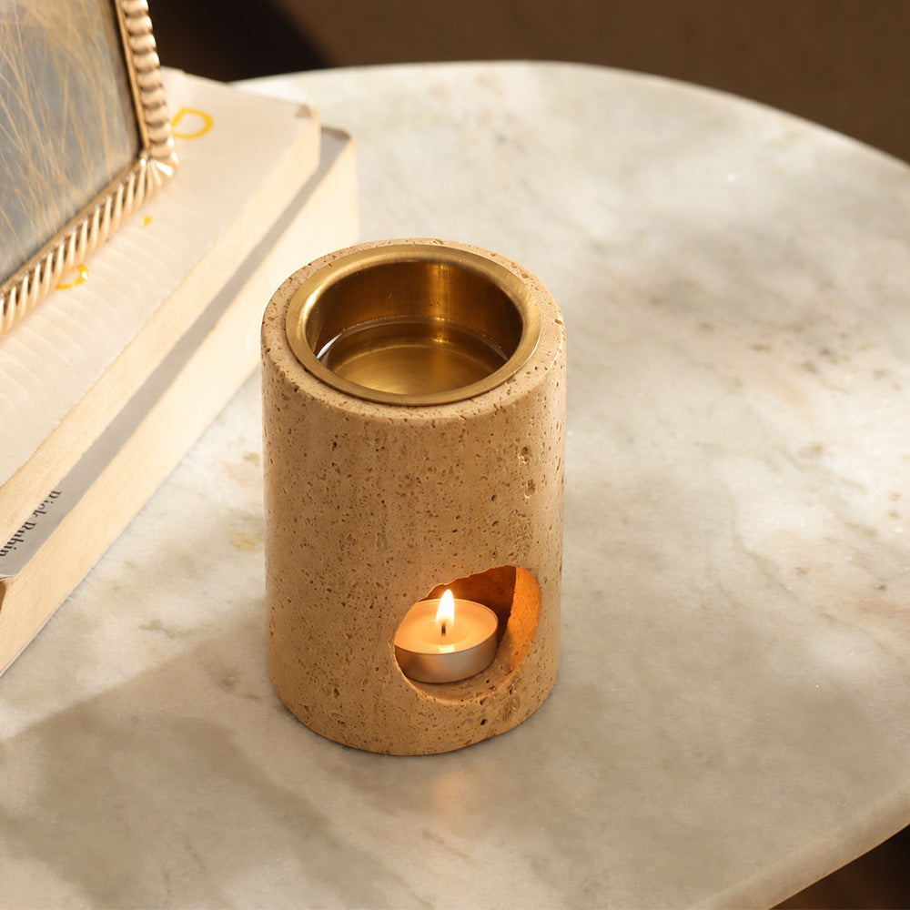 Inah Travertine Marble Aroma Diffuser - Sand Gold