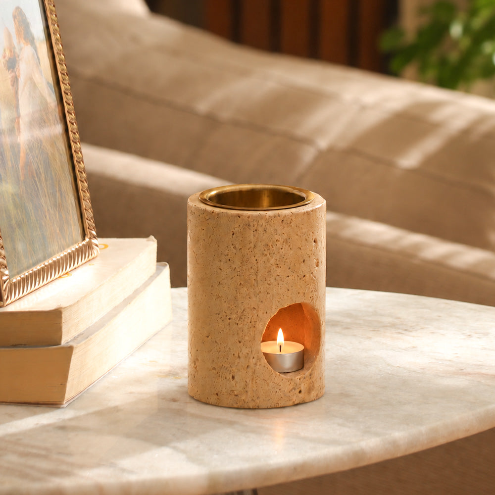 Inah Travertine Marble Aroma Diffuser - Sand Gold