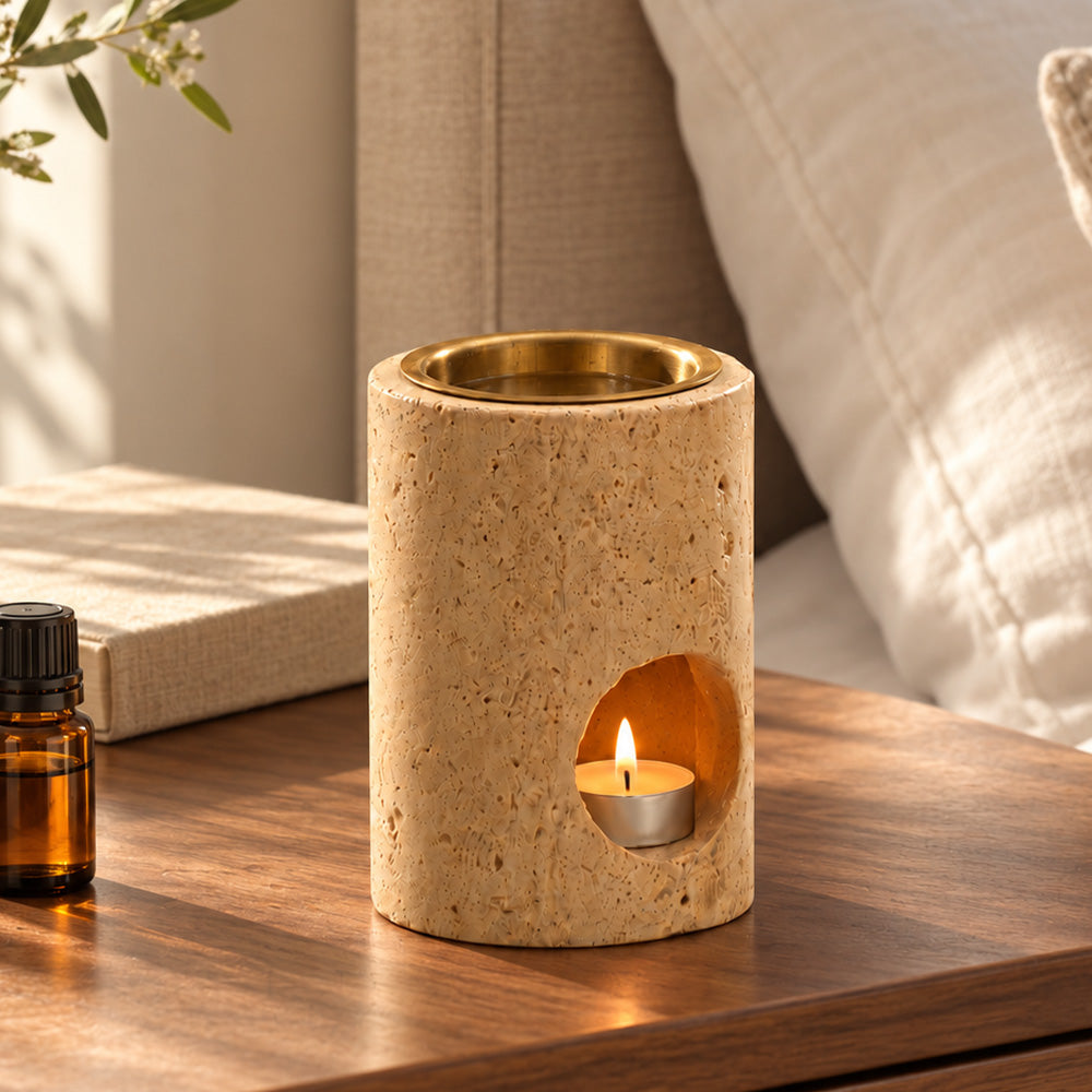 Inah Travertine Marble Aroma Diffuser - Sand Gold