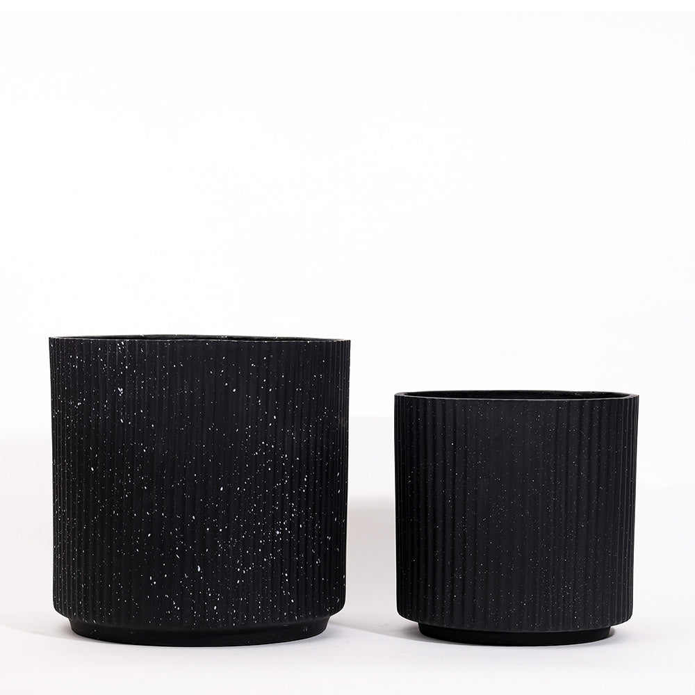 Zena Barrel Planters, Set of 2 - Speckled Black