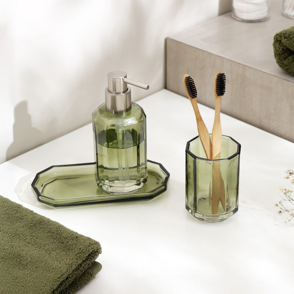 Facet 3-piece Glass Bathroom Set - Moss Green