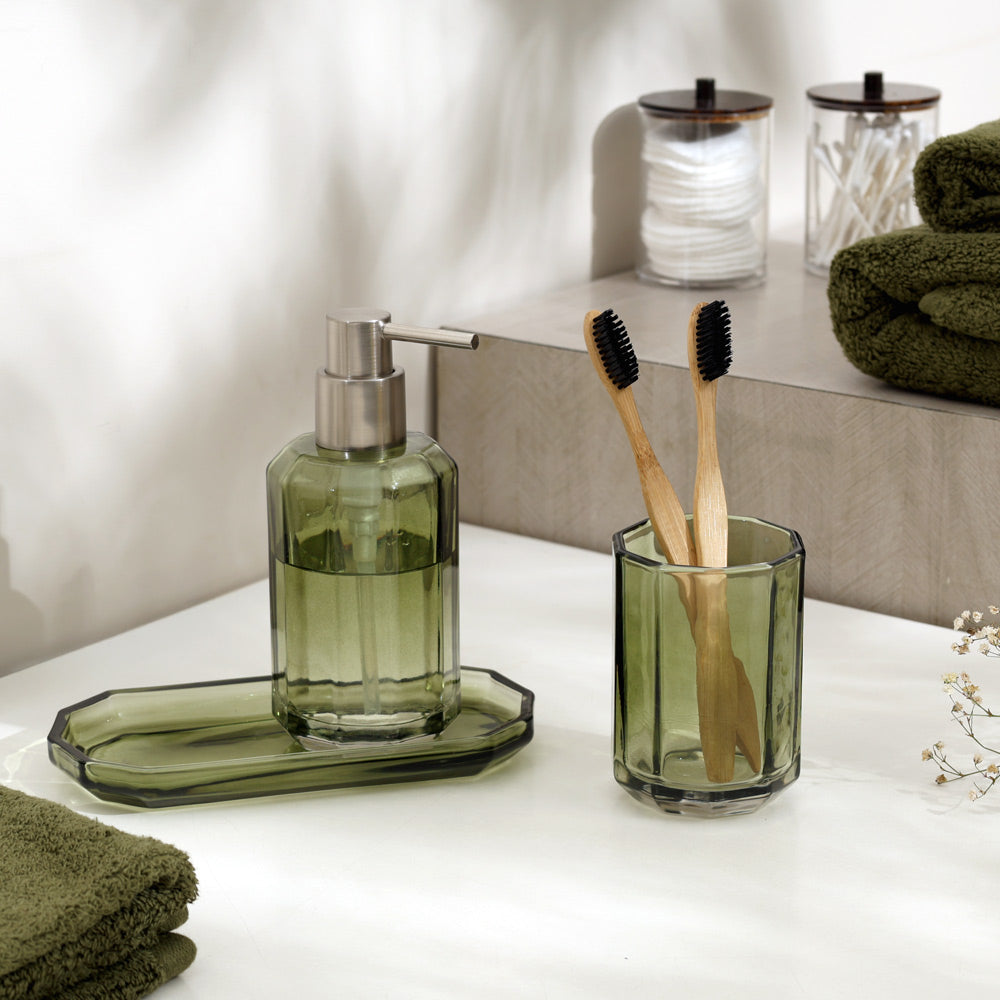 Facet 3-piece Glass Bathroom Set - Moss Green