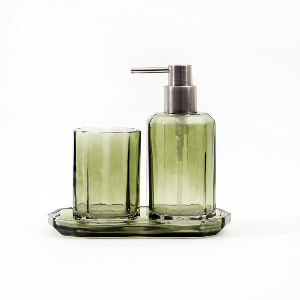 Facet 3-piece Glass Bathroom Set - Moss Green