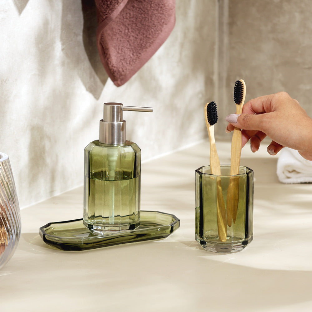 Facet 3-piece Glass Bathroom Set - Moss Green