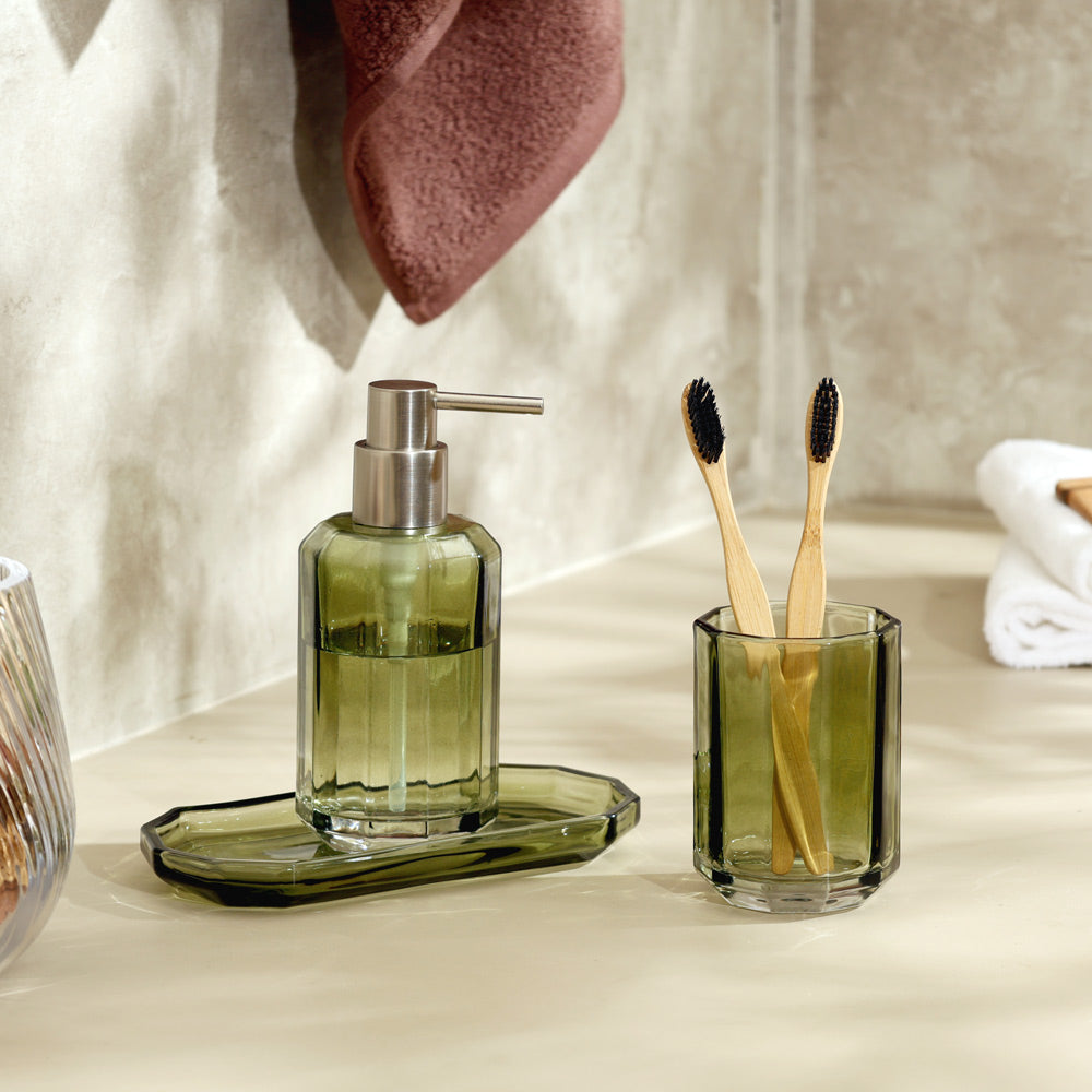 Facet 3-piece Glass Bathroom Set - Moss Green