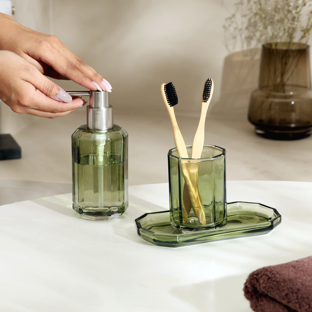 Facet 3-piece Glass Bathroom Set - Moss Green