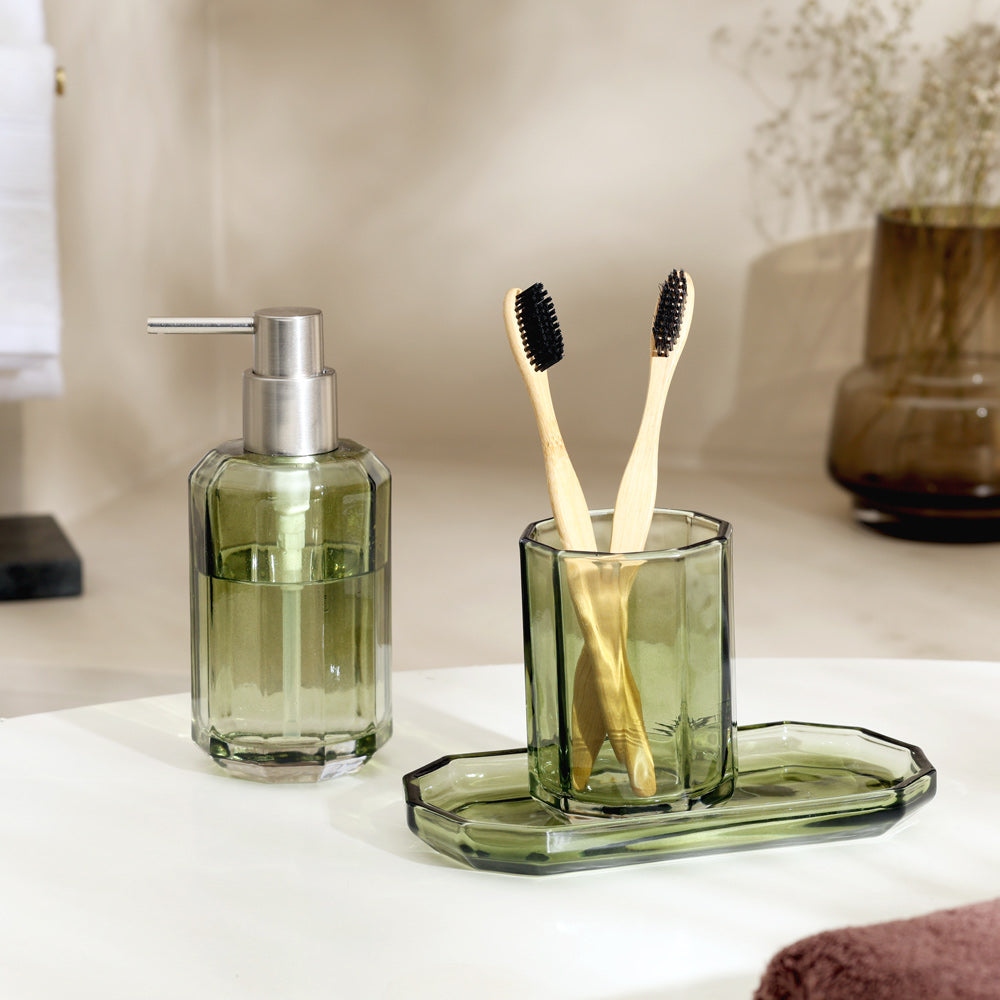 Facet 3-piece Glass Bathroom Set - Moss Green