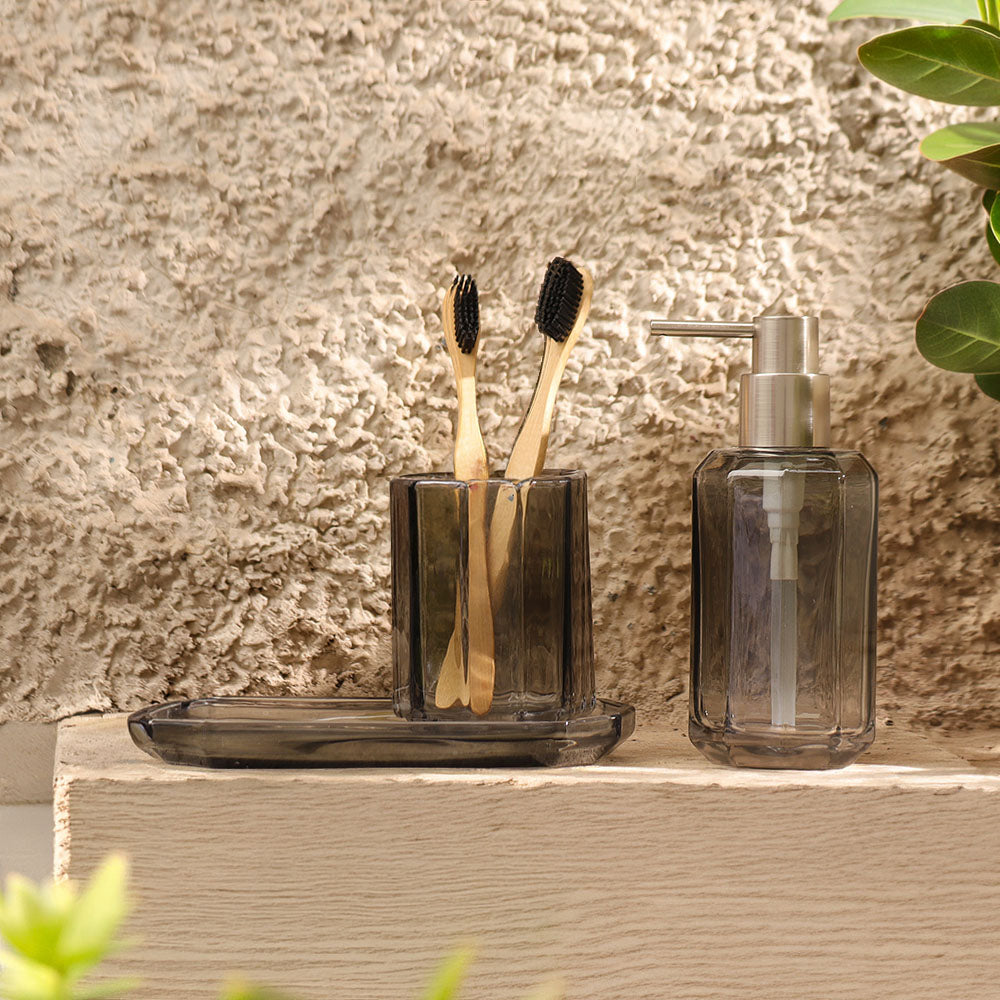 Facet 3-piece Glass Bathroom Set - Smoke