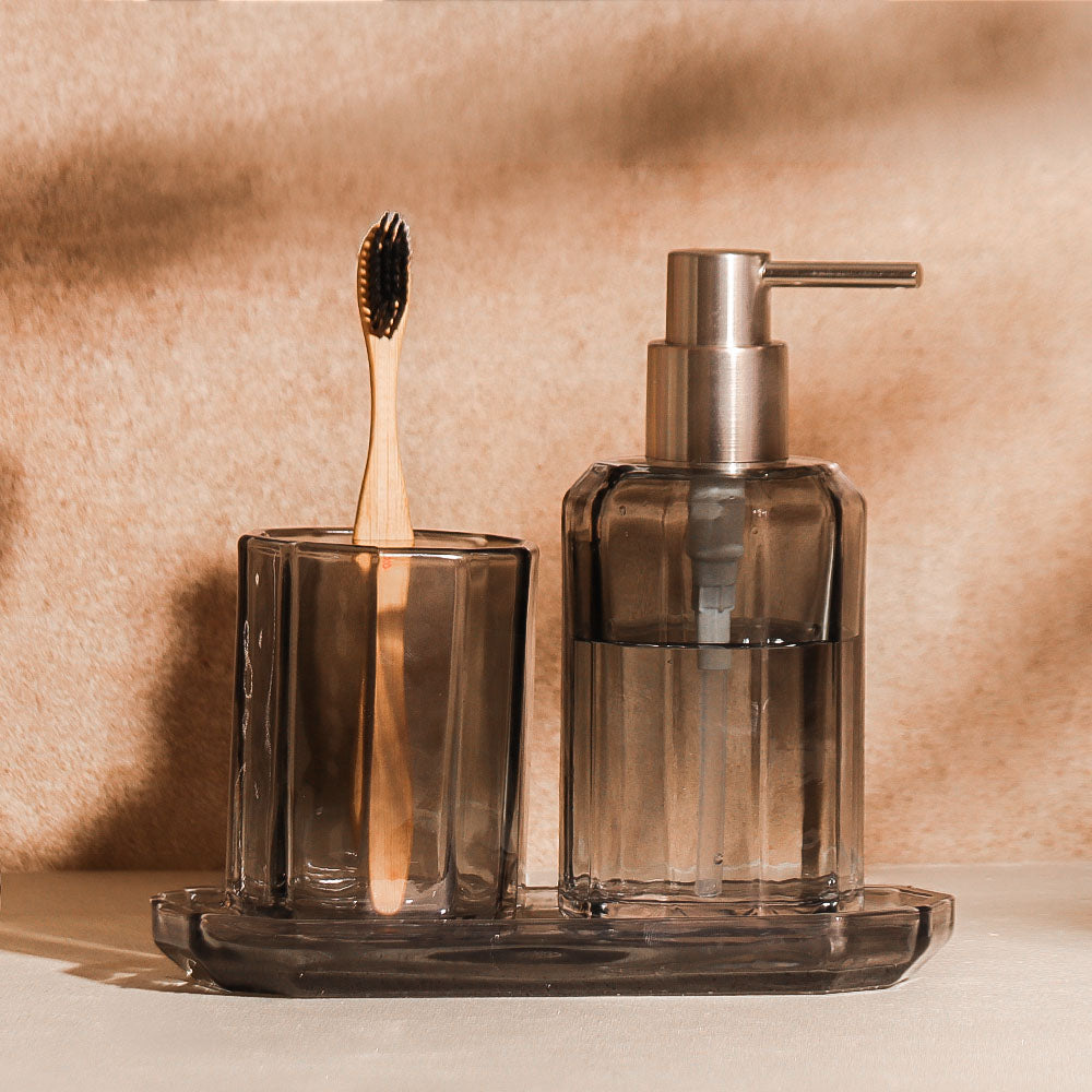 Facet 3-piece Glass Bathroom Set - Smoke