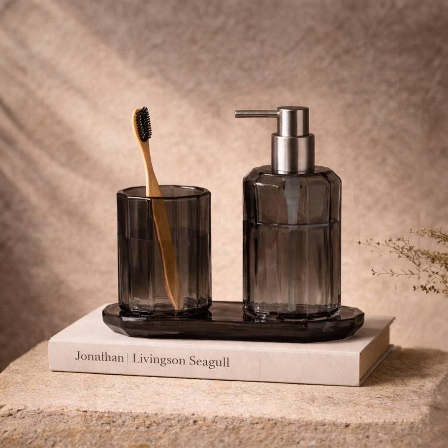 Facet 3-piece Glass Bathroom Set - Smoke