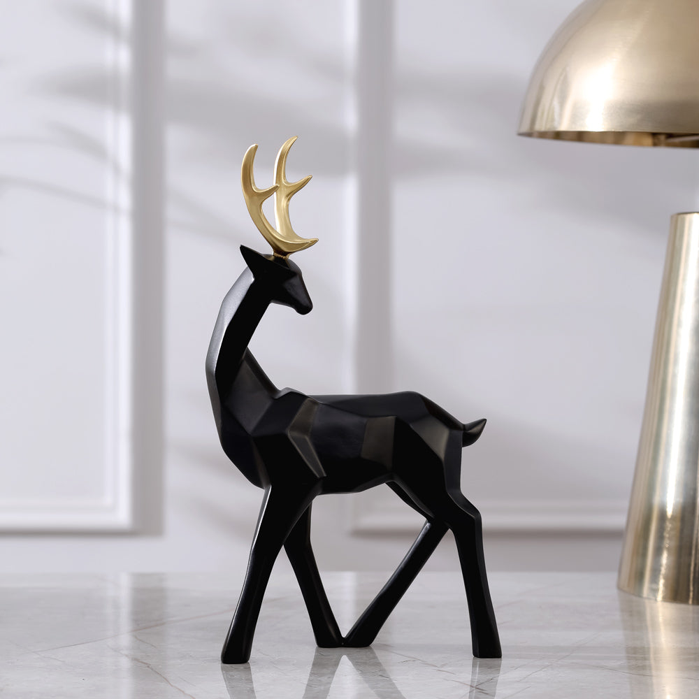 Faceted Standing Antler Decorative Sculpture - Black