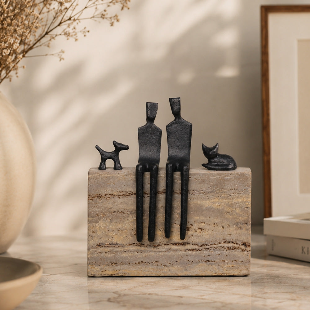 Familia Metal & Marble Sculpture Large - Grey Black