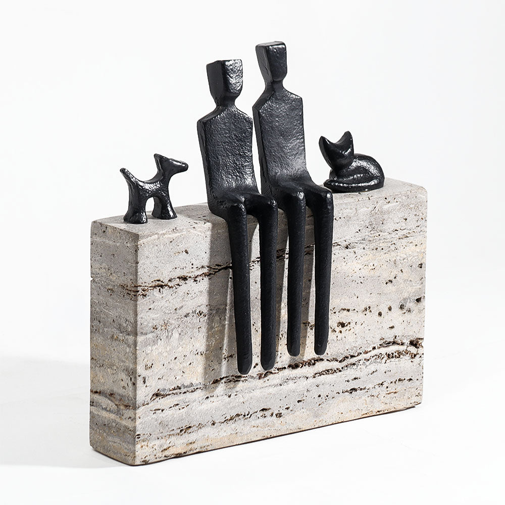 Familia Metal & Marble Sculpture Large - Grey Black