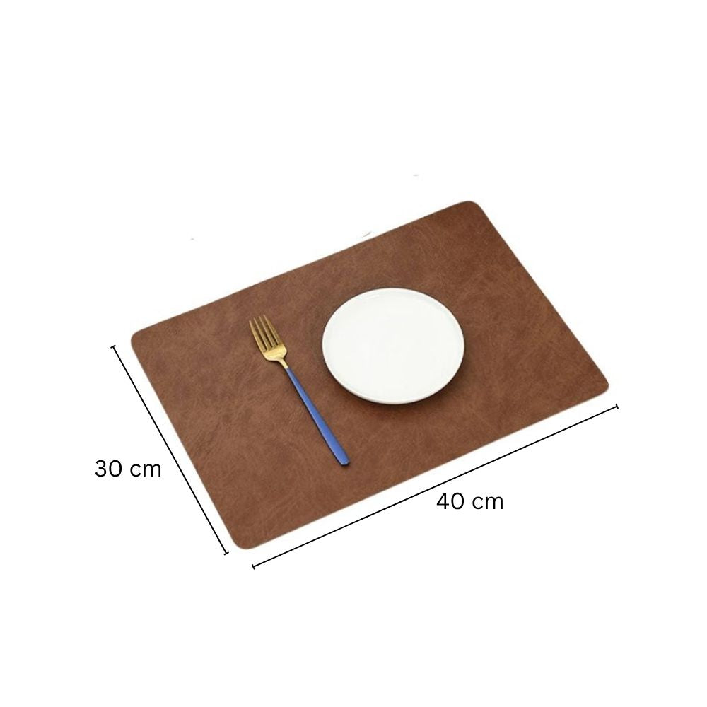 Faux Leather Rectangular Placemats, Set of 2 - Tan Brown