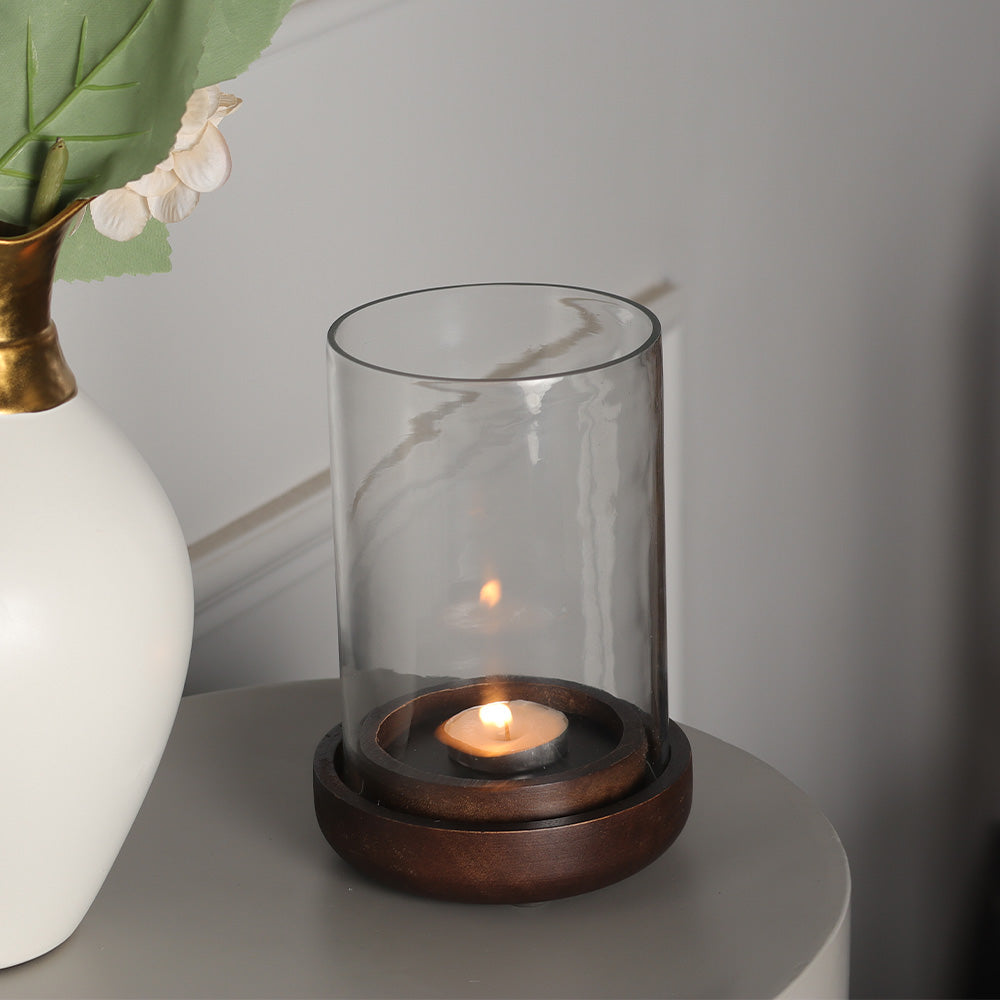 Fera Glass Hurricane Small - Walnut Brown