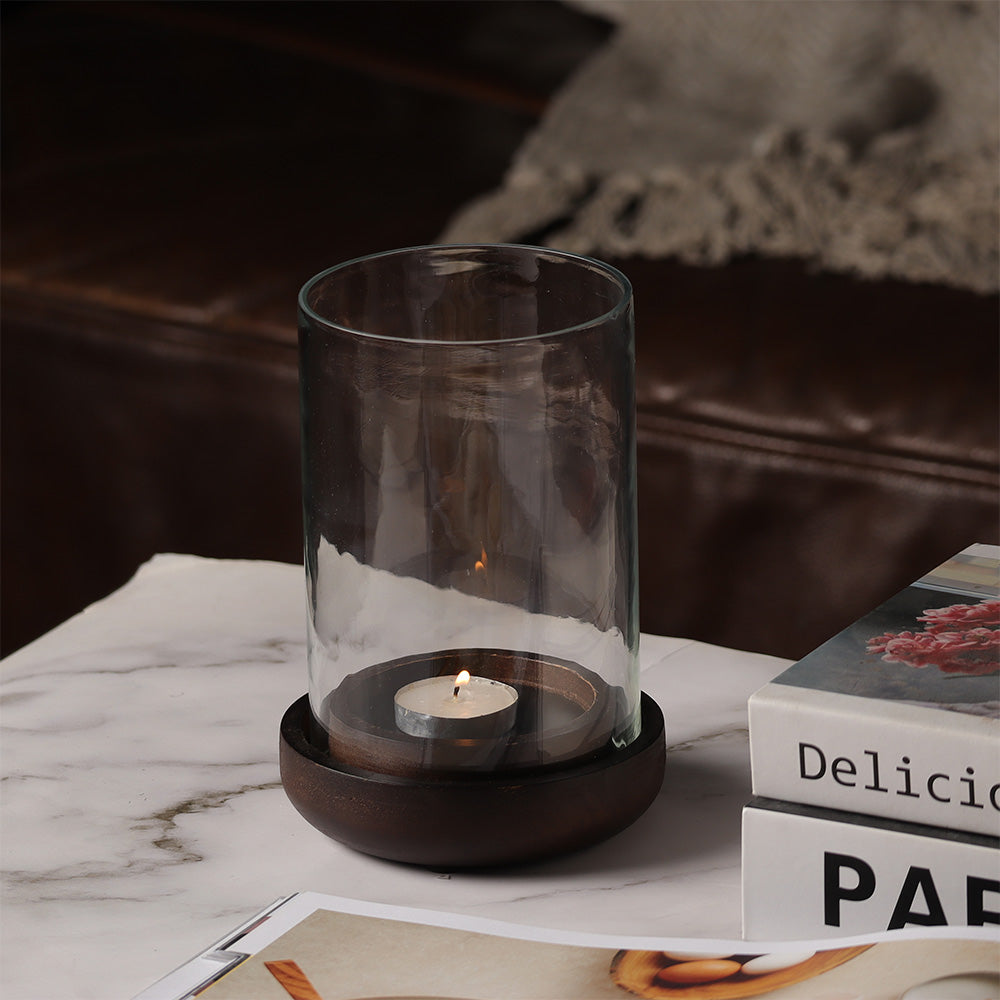 Fera Glass Hurricane Small - Walnut Brown