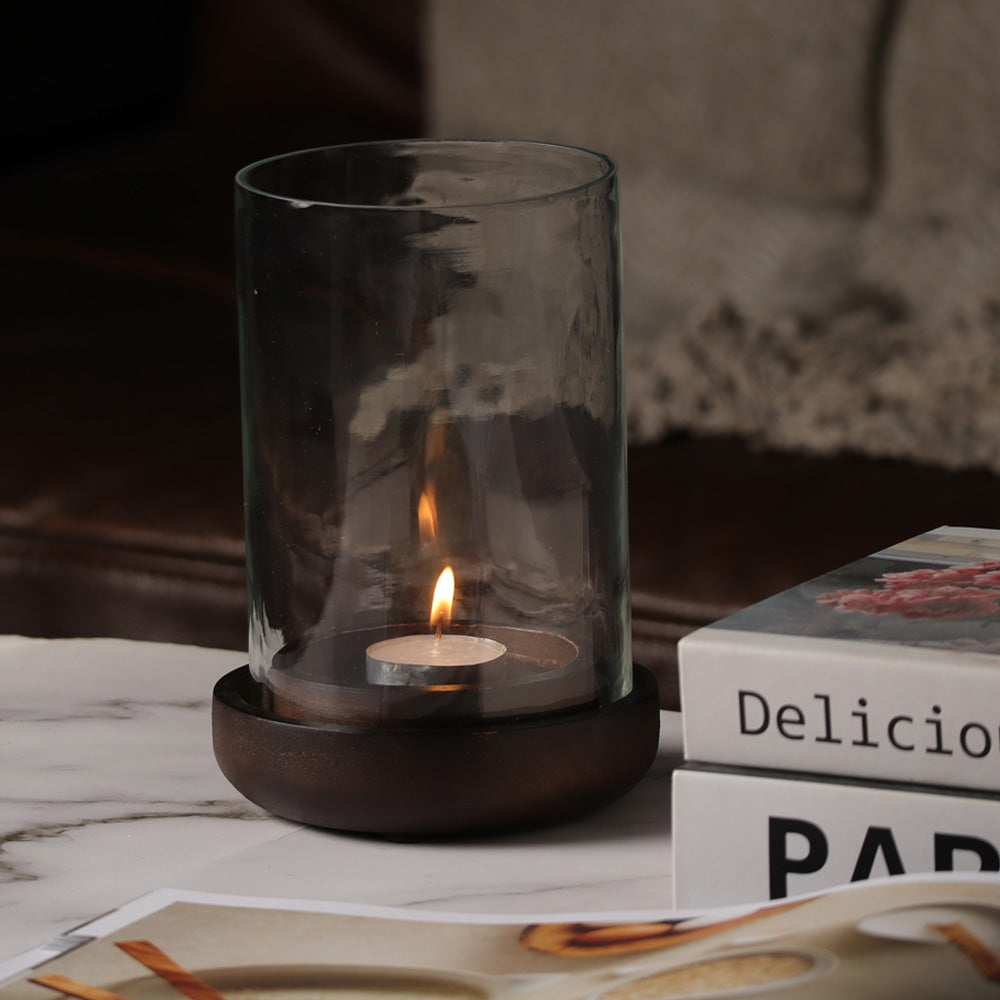 Fera Glass Hurricane Small - Walnut Brown