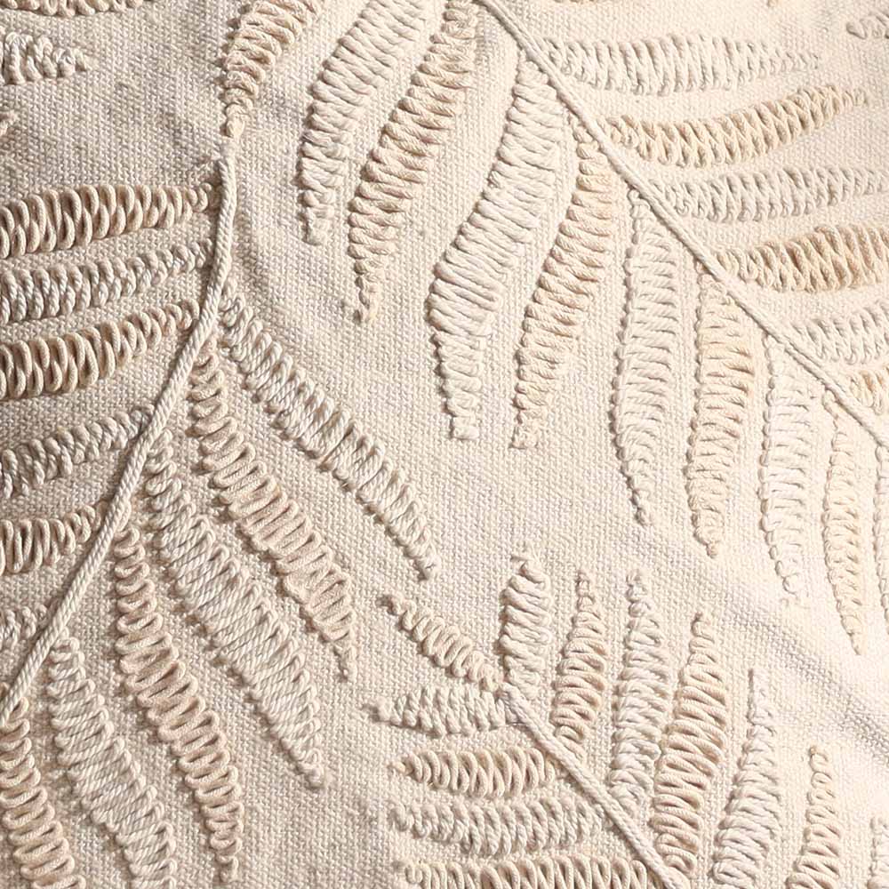 Fern Embroidered Cotton Cushion Cover 45x45cm - Beige