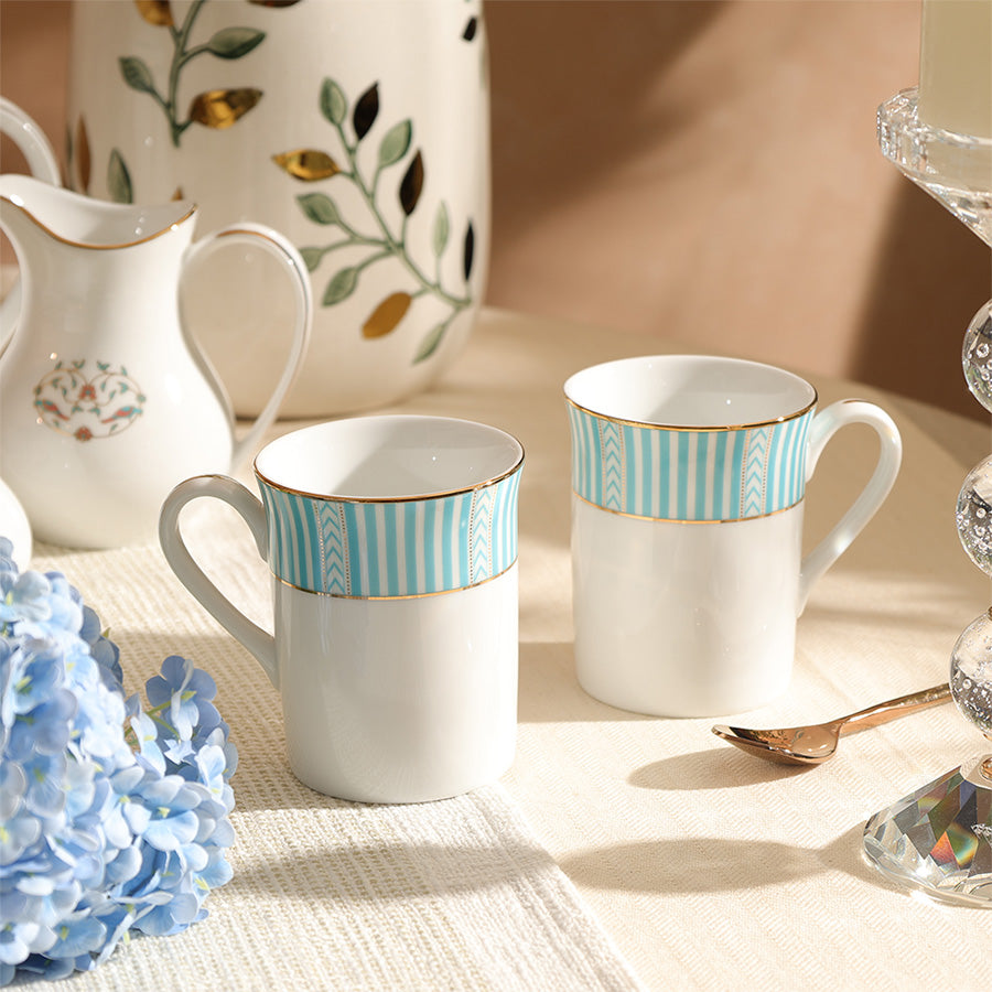 Fete Classic Coffee Mugs, Set of 2 - Stripe Blue
